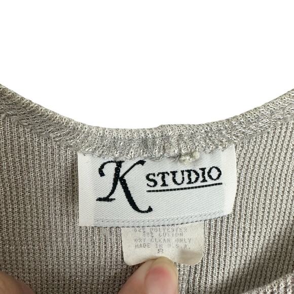 Vintage 90’s Scoop Neck Slip Midi Belted Chain Silver Dress Size 8 by K Studio - Picture 5 of 16